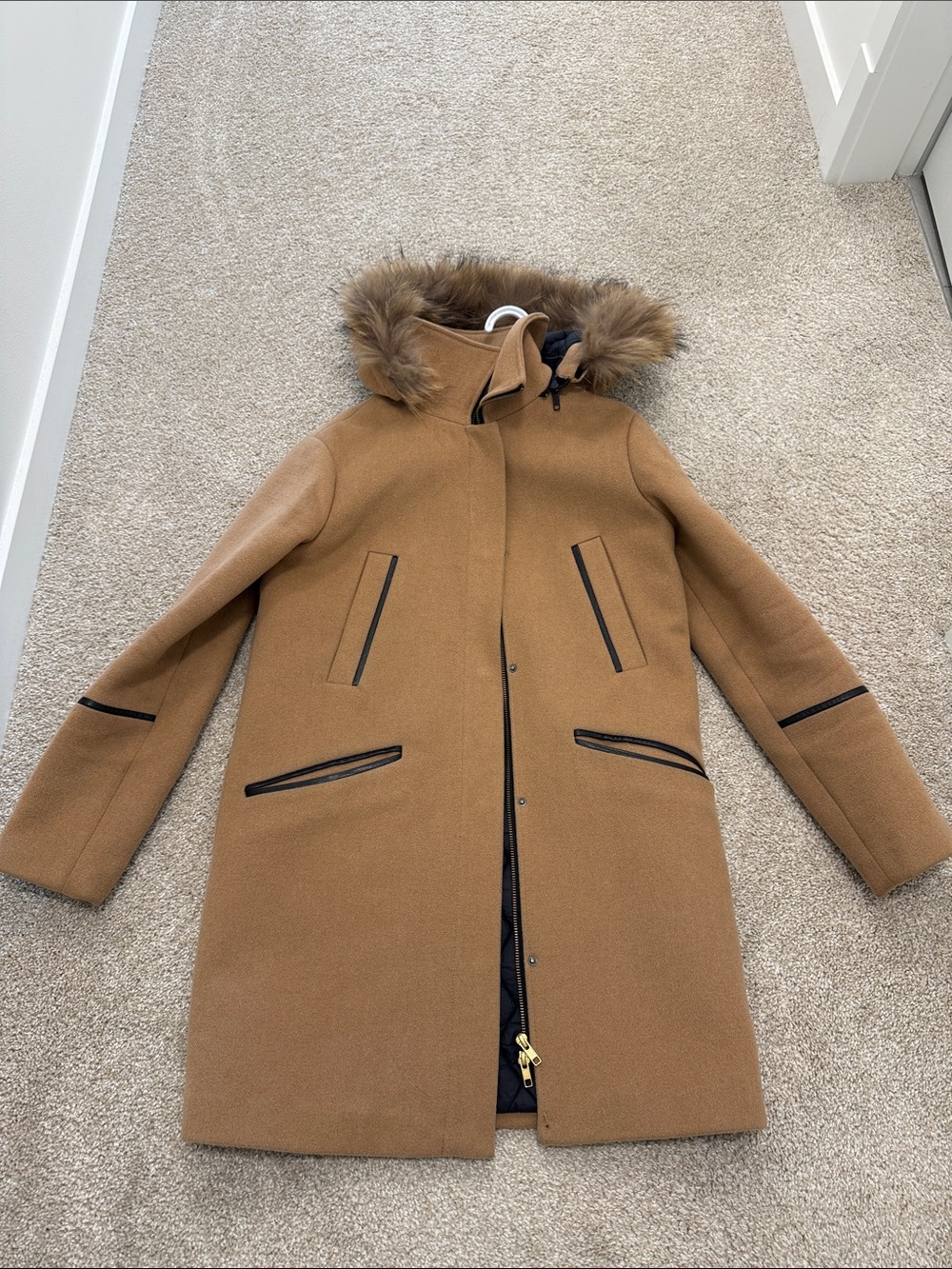 SOIA & KYO Camel Wool Coat with Detachable Hood